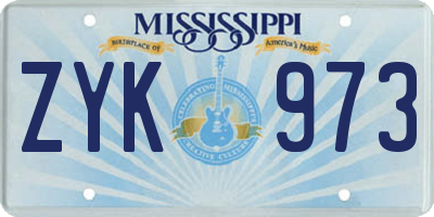 MS license plate ZYK973