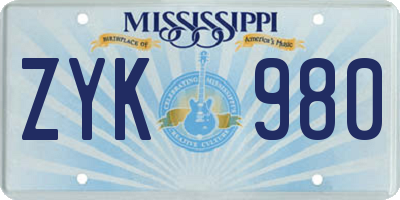 MS license plate ZYK980