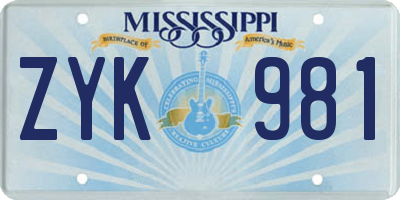 MS license plate ZYK981