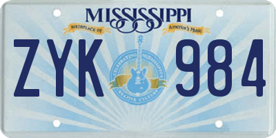 MS license plate ZYK984