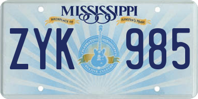 MS license plate ZYK985
