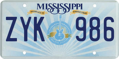 MS license plate ZYK986
