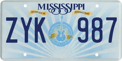 MS license plate ZYK987