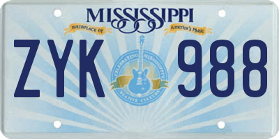 MS license plate ZYK988