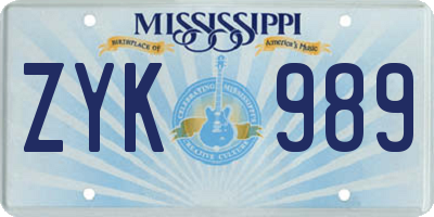 MS license plate ZYK989