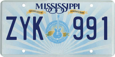 MS license plate ZYK991