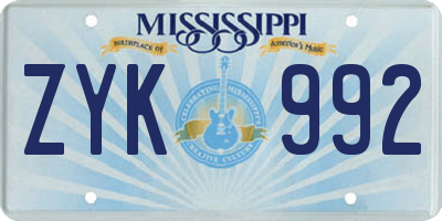 MS license plate ZYK992