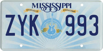 MS license plate ZYK993