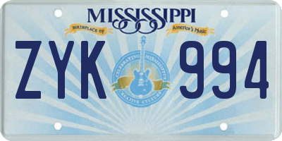 MS license plate ZYK994