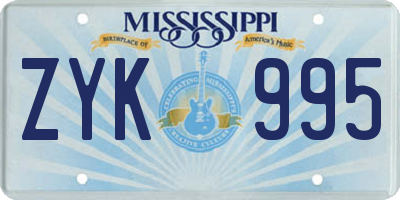 MS license plate ZYK995