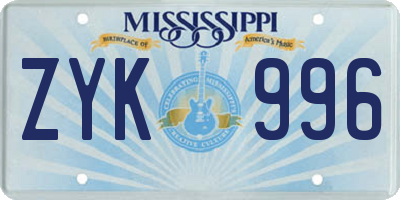 MS license plate ZYK996