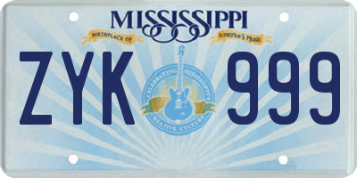 MS license plate ZYK999