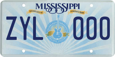 MS license plate ZYL000