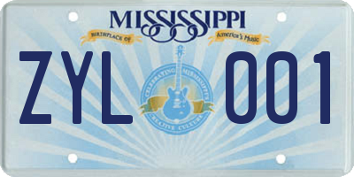 MS license plate ZYL001