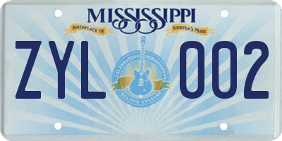 MS license plate ZYL002