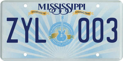 MS license plate ZYL003