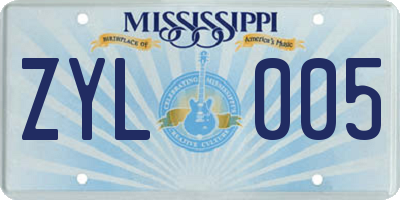 MS license plate ZYL005