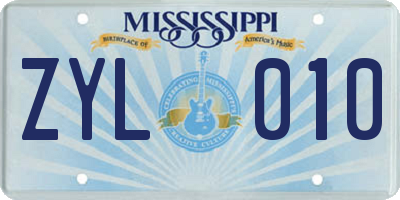 MS license plate ZYL010