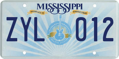 MS license plate ZYL012