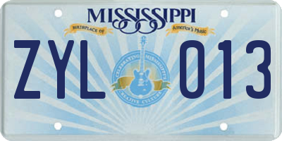 MS license plate ZYL013