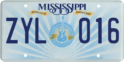 MS license plate ZYL016