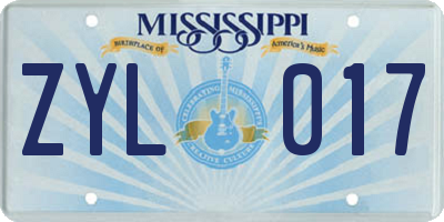 MS license plate ZYL017