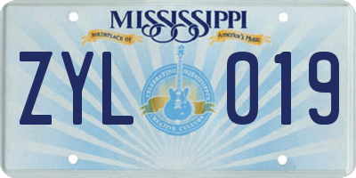 MS license plate ZYL019
