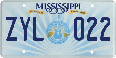 MS license plate ZYL022