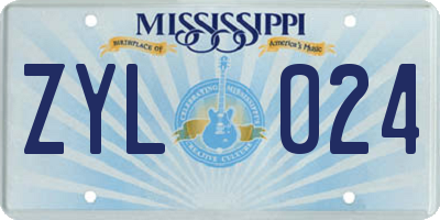 MS license plate ZYL024