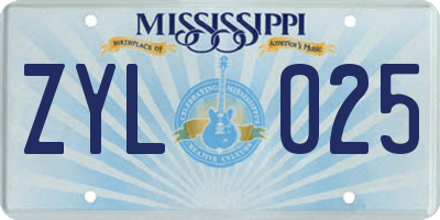 MS license plate ZYL025