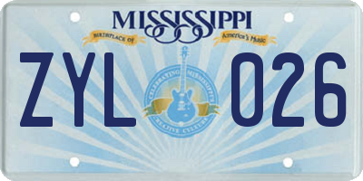 MS license plate ZYL026