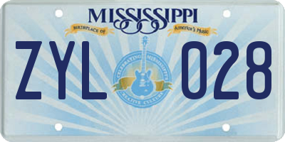 MS license plate ZYL028