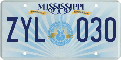 MS license plate ZYL030