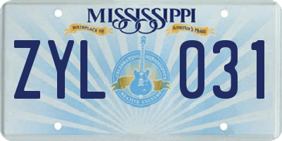 MS license plate ZYL031