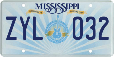 MS license plate ZYL032
