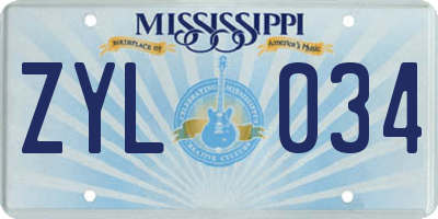 MS license plate ZYL034