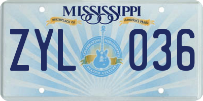 MS license plate ZYL036