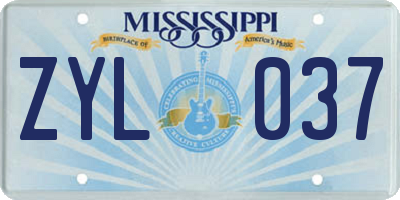 MS license plate ZYL037