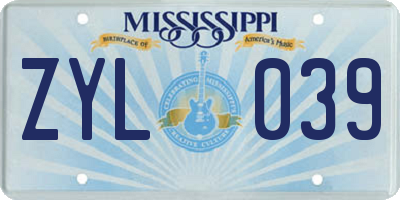 MS license plate ZYL039