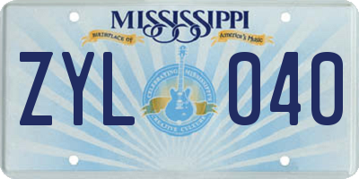 MS license plate ZYL040