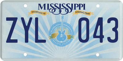 MS license plate ZYL043