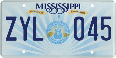 MS license plate ZYL045