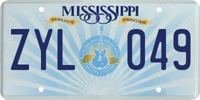MS license plate ZYL049