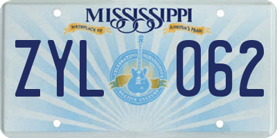 MS license plate ZYL062