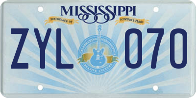 MS license plate ZYL070
