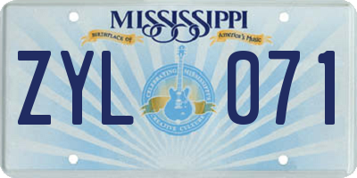 MS license plate ZYL071