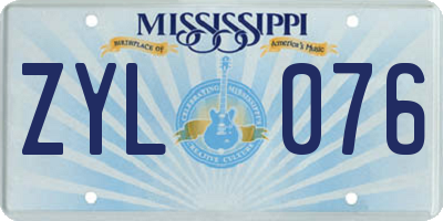 MS license plate ZYL076