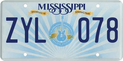 MS license plate ZYL078