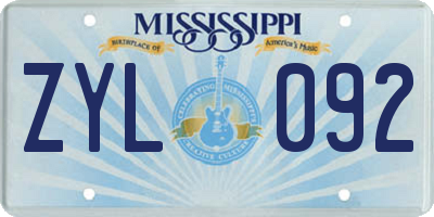 MS license plate ZYL092