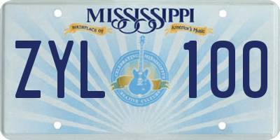MS license plate ZYL100